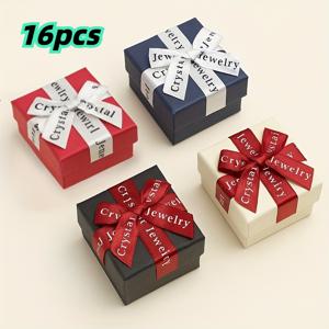 TEMU 16개 세트 리본 포장 보우 링 박스 - 주얼리 보관함, 고급스럽고 컴팩트한 웨딩 및 프로포즈 링 디스플레이 박스, 선물 포장 박스, 발렌타인데이, 어버이날, 스승의날 사진 소품