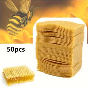 TEMU 50개 천연 밀랍 벌집 기초 시트 - 미리 제작된 육각형 꿀통 세포, 5.24인치 X 3.54인치 벌집 프레임, 양봉 필수 장비, 벌집 건설 및 꿀 생산용, 벌 용품, 매끄러운 표면