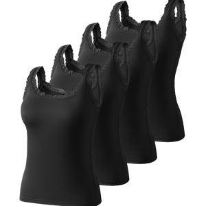 TEMU 라운드넥 솔리드 컬러 여성용 탱크 탑 4종 세트. 캐주얼하고 편안하며 모든 계절에 적합하며 블랙 색상의 라운지웨어 또는 잠옷으로 적합합니다.