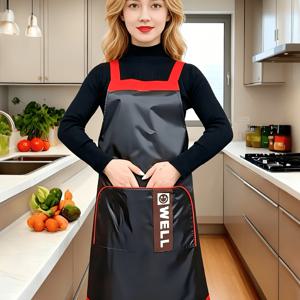 TEMU PVC 소재의 빨간색 작업 앞치마, 큰 주머니 포함, 특수 커피숍, 펫숍, 호텔 및 기타 시설에 이상적