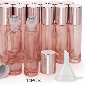 TEMU 14개입 10ml 유리 롤온 병 | 휴대용 리필형 향수병 (스테인리스 스틸 볼, 캡, 깔때기 포함), 손세척 전용