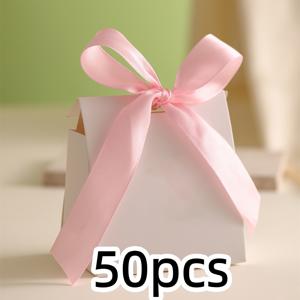 TEMU 50개 미니 빈 화이트 선물 상자 + 컬러풀 리본 - 생일, 웨딩, DIY 공예에 이상적 - 우아한 선물 디스플레이, 파티 장식, 특별한 날에 완벽한 웨딩 선물 상자