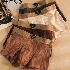 TEMU 4피스 남성용 스트레치 통기성 드로즈, 멜라드 컬러 속옷, 편안한 질감의 원단 홈웨어 및 스포츠 속옷