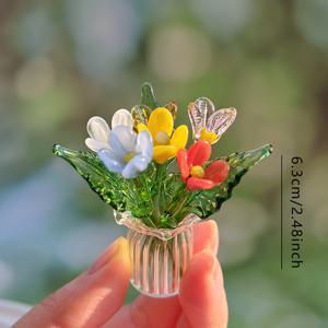 TEMU 10개 수제 유리 미니 꽃 장식 피규어 세트, 미니 꽃 조각상 세트 (미니 꽃 6개, 잎 3개, 작은 병 1개 포함), 수집용 피규어, 축제, 생일, 테이블 장식 및 발렌타인데이 선물로 적합