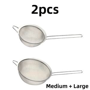 TEMU 2/3개 스테인리스 스틸 미세망 체 세트 (구멍 숟가락 및 금속 손잡이 포함) - 다양한 크기의 밀가루 체, 주스, 차잎, 야채 면을 효율적으로 체질하기 위한 오일 필터 - 베이킹, 요리, DIY 주방 사용에 이상적 - 내구성 있는 금속 망으로 음식 체질, 스테인리스 스틸 망 필터 바구니, 대형 + 중형 + 소형