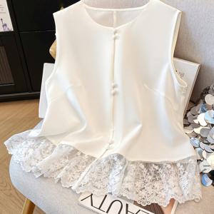 TEMU 여성용 우아한 민소매 화이트 레이스 조끼