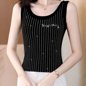 TEMU 여성용 나시 반짝이 스팽글 민소매 라운드 티셔츠 상의 2종 블랙+화이트 슬림핏나시 여름 필수