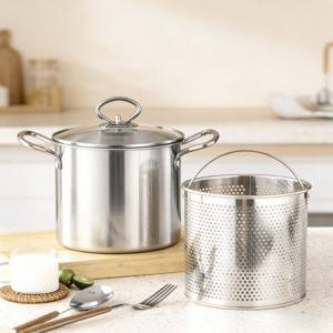 TEMU 304 스테인리스 파스타냄비 오뎅 냄비 대용량 깊은 튀김냄비 3 5L 유리뚜껑 튀김바구니 포함 인덕션 가스 겸용 가정 식당 분식점 주방용