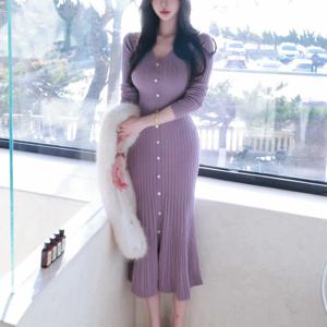 TEMU V넥 니트 피쉬테일 드레스 가을 겨울 크리스마스 힙 스커트