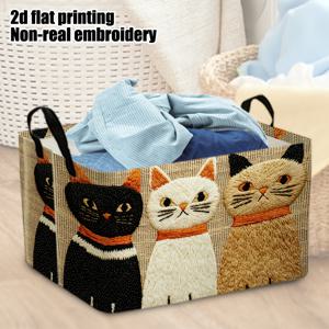 TEMU 랜덤 1개 2D 평면 인쇄 원단 수납 상자 | 고양이 참 장식이 있는 비실제 자수 세탁 바구니, 튼튼한 손잡이가 있는 접이식 디자인, 옷, 침실, 기숙사, 게임 룸 정리, 다용도 수납 솔루션에 적합
