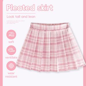 TEMU MIANZHI 브랜드 1개, 여아 스커트, 봄/여름 스타일, 학교 스타일, 플리츠 스커트, 핑크 체크 스커트, 노출 방지, 스위트하고 귀여운, 어린 아이들을 위한, 짧은 스커트, 내구성, 오래 지속, 스타일리시하고 트렌디함, 학교룩에 적합