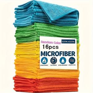 TEMU 16개 초극세사 청소 천 세트 - 다용도 가정용 주방 타월, 내구성이 뛰어나고 흡수력이 좋으며 거실, 침실, 욕실 및 가구에 적합, 얼룩과 기름때를 쉽게 제거, 필수 청소 용품