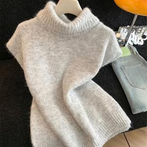 TEMU 라운드핏 릴랙스 디자인의 라이트 그레이 하이넥 조끼, 스타일리시한 새로운 트렌디 아이템