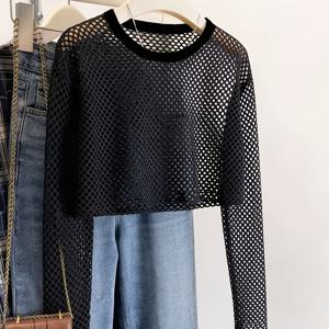 TEMU 여성용 2026 신상 메쉬 섹시 긴팔 티셔츠, 미국 스타일 패션 탑, 봄 여름 가을 솔트 스타일 스트리트웨어 스포티 캐주얼 티셔츠