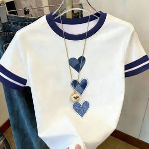 TEMU 2026 봄/여름 신상 여성 컬러 블록 하트 티셔츠 | 빈티지 야구 스타일 반팔 | 스위트하고 젊은 감성의 루즈핏 탑