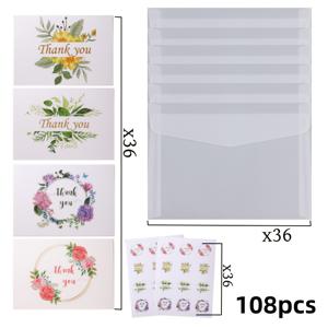 TEMU 108개 투명 무광 황산지 봉투 + 4종 감사카드 세트, 직사각형 플립 커버 투명 봉투, 6.29x4.52인치, 소형 선물, 카드, 초대장용