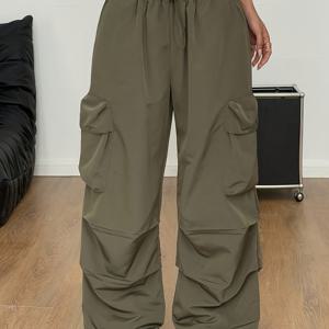 TEMU Directional ZD1201004 여성 스트리트 스타일 캐주얼 레트로 웨스턴 스타일 Y2K 로우 웨이스트 팬츠 올리브 그린 팬츠