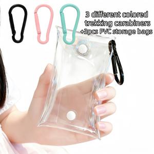 TEMU 3개 PVC 투명 방진 보관 가방 세트, 방진 및 방수, 다양한 색상의 카라비너, 재사용 가능한 투명 디스플레이 가방, 가방 추가, 열쇠 걸이, 카라비너 버튼 디자인, 인형, 추가품, 공예, 크리스마스에 적합