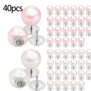 TEMU 40개 핑크 & 화이트 진주 단추 세트, 핑크 의류 클립용으로 아름답게 디자인, 바느질 불필요, 스타일리시한 장식, 셔츠, 공예 및 스커트에 적합