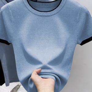 TEMU 이 직장 캐주얼 스타일 반팔 상의는 라운드넥 디자인으로 모든 사람에게 적합하며, 보풀이 적고 세탁기 사용이 가능하여 직장, 출퇴근에 완벽합니다.