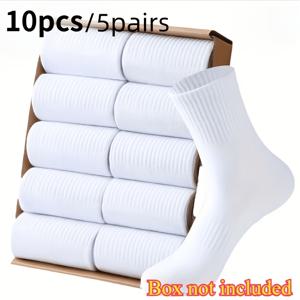 TEMU 남성용 겨울 양말 10켤레/5켤레 - 미드-카프 및 앵클 다용도 화이트 양말, 캐주얼, 비즈니스 및 스포츠에 적합 | 탄성 있는 핏, 내구성 좋은 대용량 미드-카프 양말, 피트니스, 캐주얼 웨어 - 간편한 관리