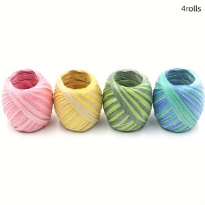 TEMU 염색된 라피아 종이 끈/리본 4롤, 각 롤 길이 787.4인치 (총 길이 87.48야드), 발렌타인데이, 파티 장식, 플로리스트, 부케 포장, DIY 공예, 직조에 완벽