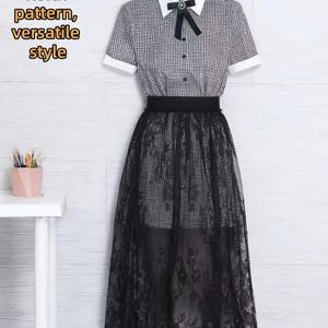 TEMU 특정 방향으로 걷는 한식 레이스 속이 빈 스커트 하프 스커트 우아한 여성 봄 여름 신상 A라인 하이웨스트 메쉬 미디엄 레인지 다용도 캐주얼 베이스 드레스