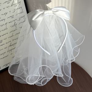 TEMU 화이트 리본 메쉬 헤어밴드, 신부에게 완벽하며 결혼식 및 일상복에 적합한 간편하고 스타일리시한 디자인