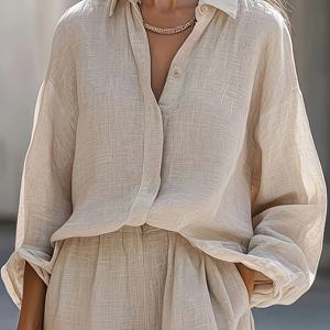 TEMU 프렌치 스타일 긴팔 셔츠, 루즈핏, 통기성 좋은, 고급스러운 느낌, 휴가 및 통근용