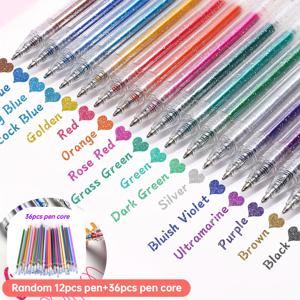 TEMU 48개입 (펜 12개 + 리필 36개) 색상 변환 글리터 펜 퀵샌드 샤이니 스파클링 스몰 스타 젤 펜 오로라 샤이니 펜 하이라이터 마커 스크랩북, 페인팅 및 수채화 펜에 적합, 앨범에 적합한 가는 팁 펜