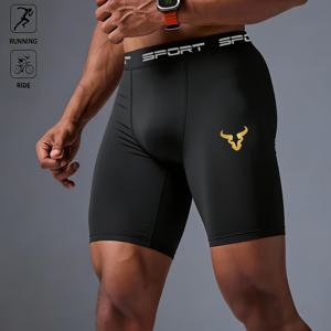 TEMU 남성용 압박 쇼츠, 스판덱스 애슬레틱 반바지, 스포츠, 운동, 달리기, 퍼포먼스 트레이닝용, 골든 불 스포츠 그래픽 타이츠 | 피트니스, 달리기, 캐주얼웨어에 적합 | 스포츠용