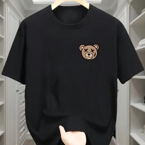 TEMU 남성용 100% 폴리에스터 티셔츠, 캐주얼 다용도 베이스 레이어, 편안한 운동복 상의, 귀여운 곰돌이 패턴