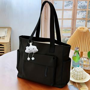 TEMU 여성용 대용량 토트백 - 태블릿 & 책 수납 가능, 크로스바디/숄더/핸드헬드 핸드백, 참 장식, 나일론 (유럽 특별 라인) 엄마 가방, 데일리 출근용 - 태블릿 수납, 지퍼 클로저 선물용