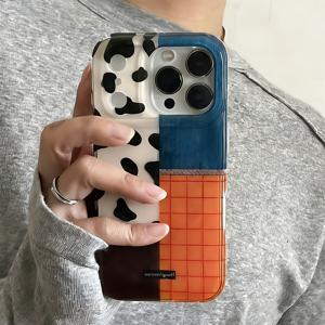 TEMU 휴대폰 케이스 - 스타일리시하고 귀여운 소 프린트 격자 디자인 휴대폰 케이스 (아이폰 17Promax, 17Pro, 16, 13, 14, 15, 11, 12 Promax 등 다양한 모델 호환), 패셔너블한 격자 무늬 패턴과 부드러운 낙하 방지 기능 제공