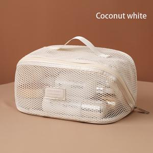 TEMU 여성용 메쉬 메이크업 가방, 대용량 여행용 화장품 정리 파우치, 휴대용 세면도구 가방