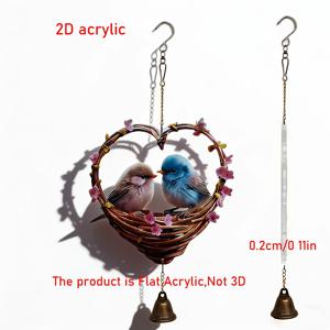 TEMU 2D 평면 하트 모양 새 노래 풍경 벨 세트 - 메탈 풍경 야외/걸이 장식, 새 테마 정원 장식 (벨 포함), 철제 안뜰 현관 장식