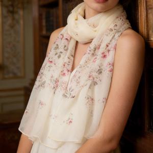 TEMU 여성용 100% 실크 스카프 숄 - 로맨틱한 꽃무늬 프린트 디자인 - 봄/여름용 롱 쉬폰 스카프, 휴가 사진 필수품 - 데일리 캐주얼 패션