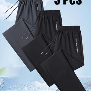 TEMU 3개 세트 남성용 아이스 실키 섬유 스포츠 팬츠, 캐주얼 롱 팬츠, 여름용 드라이-퀵 조깅 팬츠, 통기성, 신축성, 빠른 건조, 세탁기 사용 가능, 야외 스포츠, 실내 피트니스, 일상 업무, 다용도 스포츠 팬츠, 심플하고 스타일리시, 휴일 선물로 이상적, 제조사 직판, 다중 팩으로 더 나은 가치