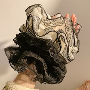 TEMU 프렌치 스타일 빈티지 오간자 포니테일 홀더 2개 세트, 여성용 신축성 헤어 타이, 레ース 트림 번 타이