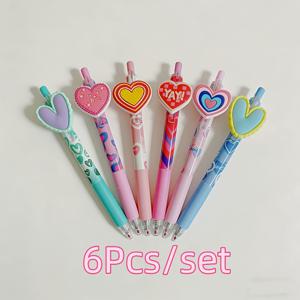 TEMU 6개 하트 모양 젤 펜 | 검정 잉크, 플라스틱, 일반 줄, 선생님 감사, 선물, 웨딩 파티 및 용품에 적합
