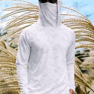 TEMU 남성용 낚시 후드 발라클라바 긴소매 아웃도어 통기성 속건성 경량 피부 친화적 나뭇잎 프린트 낚시 의류