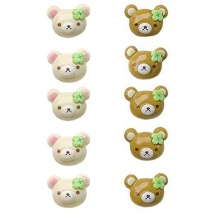 TEMU DIY 레진 주얼리, 휴대폰 케이스 장식 및 벽걸이 참용 곰 펜던트 10개 - 녹색 잎사귀 곰, 베이지 & 갈색 곰 캡슐/껍질, 수공예용 평면 구슬 장식품, 휴일 파티 장식 (코팅 없음)