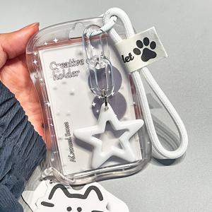 TEMU 2D 인스 스타일 허리형 카드 홀더 (별 장식 & 넥 스트랩 포함), 학생들을 위한 귀여운 ID 배지 홀더