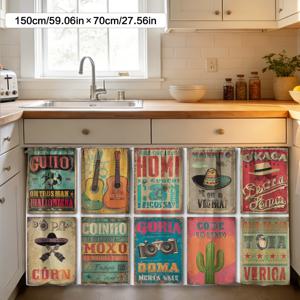 TEMU 2D 플랫 - 2D 플랫 - Cinco De Mayo 테마 커튼 및 캐비닛 장식 1개, 폴리에스터 소재, 간편한 세척, 간편한 설치를 위한 로드 포켓 디자인, 침실 및 주방 캐비닛에 적합, 아파트 장식에 완벽