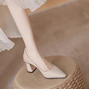 TEMU 프렌치 스타일 빈티지 포인티드 토 오픈백 청키힐 여성 신발, 누드 얕은 컷 미드힐 샌들, 봄/가을 부드럽고 우아한 스타일 통근화, 편안하고 피로하지 않은 데일리 다용도 여성 신발, 드레스와 정장에 어울리는 세련된 여성 신발, 여성 신발