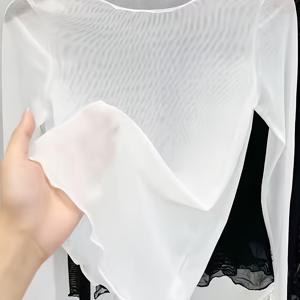 TEMU 실키 섬유 패브릭 메쉬 여성용 베이스 레이어 반보조 긴팔 티셔츠 탑