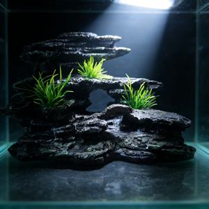 TEMU 스택스톤 암석 정원 - 수족관 장식품, 세이류 스톤 레이어드 모양, 인조 잔디 장식, 새우 & 물고기 은신 굴, 중국 정원 수족관 조성의 핵심 액세서리