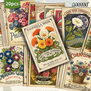TEMU 20개입 ASSTSS 레트로 꽃 씨앗 커버 선물 카드 - 4X6인치 레트로 정리용 저널 용지, 클래식 핀업 일러스트, 스크랩북 및 공예용 수집용 장식 페인팅 카드