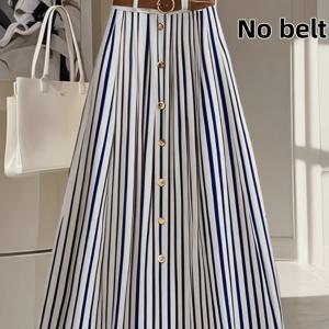 TEMU YYTT 봄 여름 신선한 다용도 탄성 허리 하이웨스트 반치마, 플레어 우산 스커트, 데이트 출퇴근 (벨트 미포함)