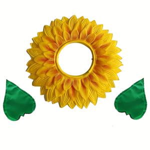 TEMU 머리 장식 3개, 녹색 잎 손장갑 및 얼굴 프레임, 흥미로운 공연 소품, 밝은 노란색 꽃잎, 내구성이 뛰어난 새틴, 댄스, 축제 게임에 매우 적합. 댄스 추가 장식, 무대 공연, 의상, 밝은 꽃잎